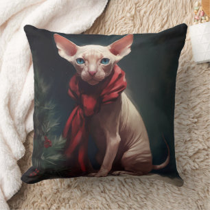 Cojín Decorativo Perro Sphynx en Navidad con Nieve