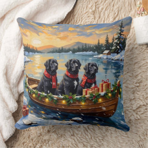 Cojín Decorativo Perro Terranova Navidad Barco Fiesta