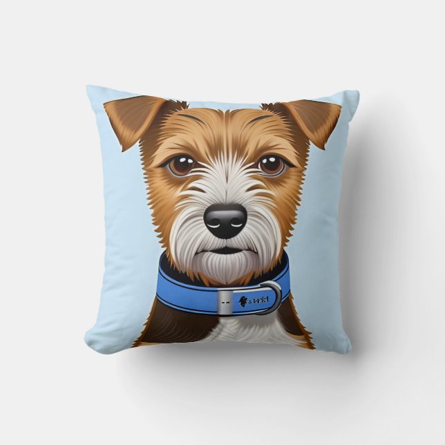 Cojín Decorativo Perro Terrier Adorable Con un Collar Azul (Anverso)