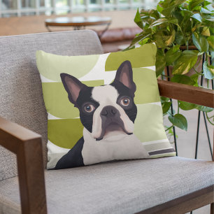 Cojín Decorativo Perro Terrier de Boston - Geométrico Verde