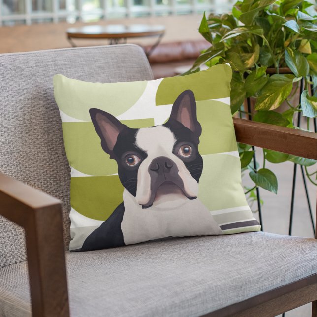 Cojín Decorativo Perro Terrier de Boston - Geométrico Verde (Subido por el creador)