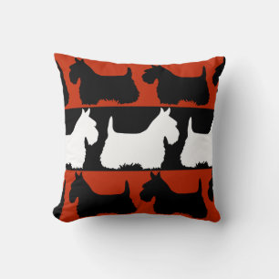 Cojín Decorativo Perro Terrier Escocés negro/rojo/blanco, rayas