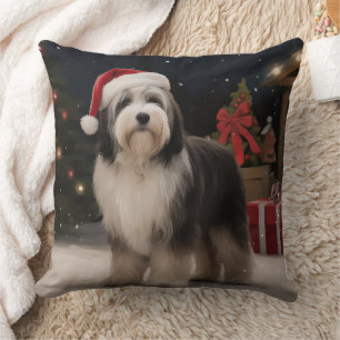 Cojín Decorativo Perro Terrier Tibetano en Navidad de Nieve 