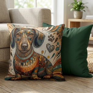 Cojín Decorativo Perro Vienés Dachshund Mosaico Bohemio Ornamentado