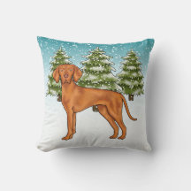 Perro Vizsla Húngaro En Bosque Invernal Nevado Lin
