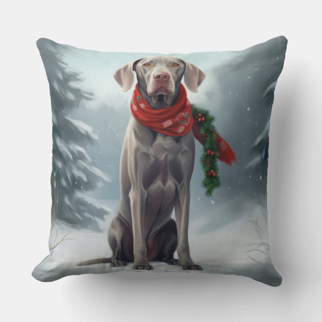 Cojín Decorativo Perro Weimaraner en Navidades de nieve (Anverso)
