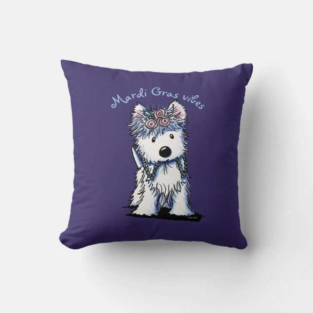 Cojín Decorativo Perro Westie de Mardi Gras (Anverso)