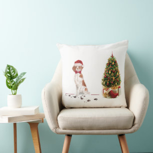 Cojín Decorativo Perro y árbol de Navidades divertidos de Bretaña