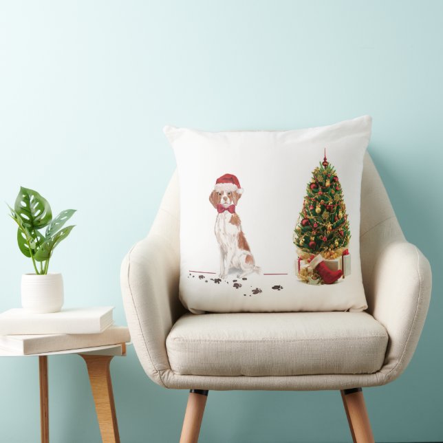 Cojín Decorativo Perro y árbol de Navidades divertidos de Bretaña (Silla)