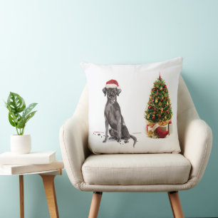 Cojín Decorativo Perro y árbol graciosos de Black Lab Navidades