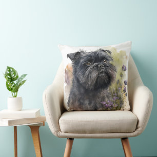 COJÍN DECORATIVO PERRO Y FLORES DE COLOR DE AGUA NEGRO