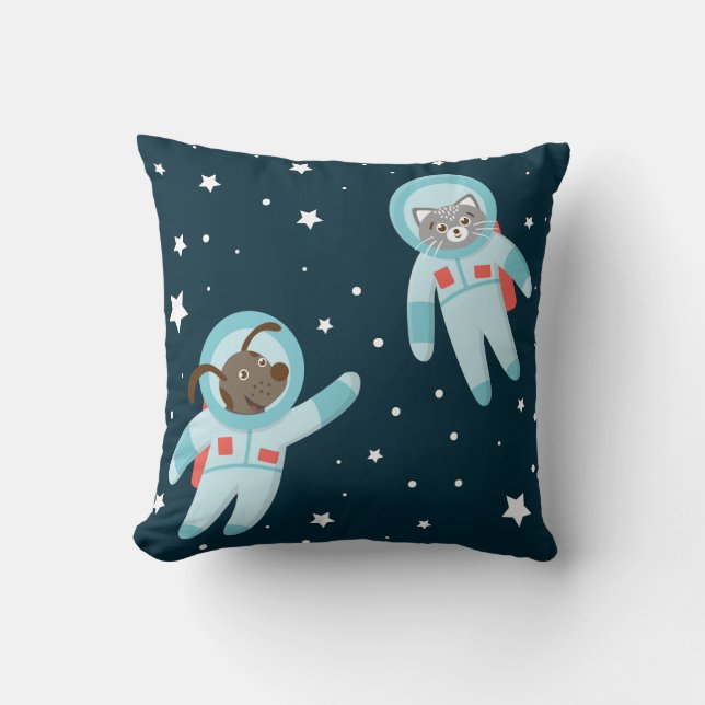 Cojín Decorativo Perro y gato astronautas  (Anverso)