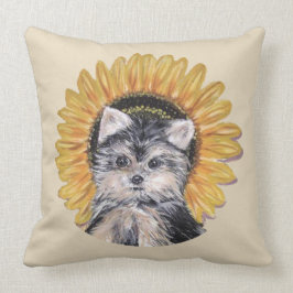 Cojín Decorativo Perro y girasol de Cute Yorkshire en Beige