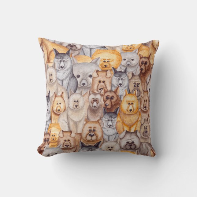 Cojín Decorativo Perros acuarelas: diversión sin foco (Anverso)
