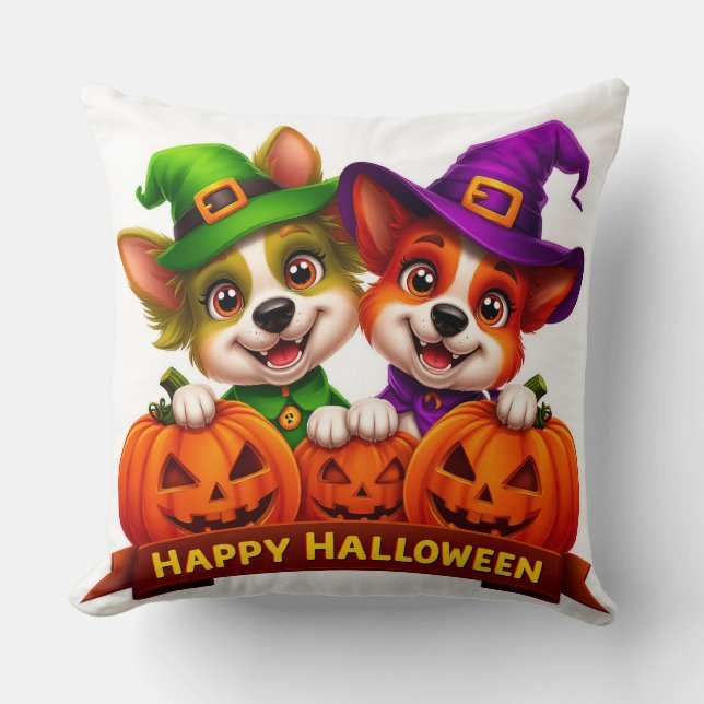 Cojín Decorativo Perros adorables con disfraces de Halloween (Anverso)