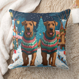 Cojín Decorativo Perros Airedale Navidad Nieve Fiesta