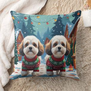 Cojín Decorativo Perros Bichon Frise Navidad Nieve Fiesta