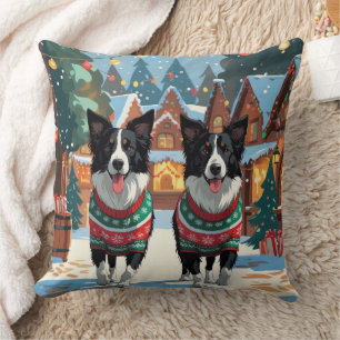 Cojín Decorativo Perros Border Collie Navidad Nieve Fiesta