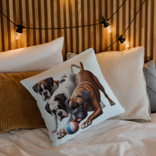 Cojín Decorativo Perros Boxer Juguetones en Juego 