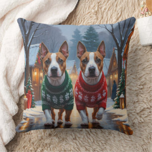 Cojín Decorativo Perros Bull Terrier Navidad Nieve Fiesta