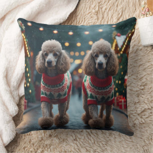 Cojín Decorativo Perros Caniche Navidad Nieve Fiesta