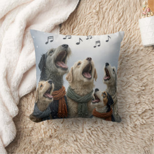 Cojín Decorativo Perros Cantando Villancicos En Copos De Nieve