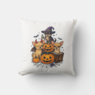 Cojín Decorativo Perros Chihuahua de Halloween Calabazas Sombrero d