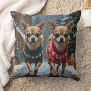Cojín Decorativo Perros Chihuahua Navidad Nieve Fiesta
