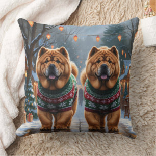 Cojín Decorativo Perros Chow Chow Navidad Nieve Fiesta 