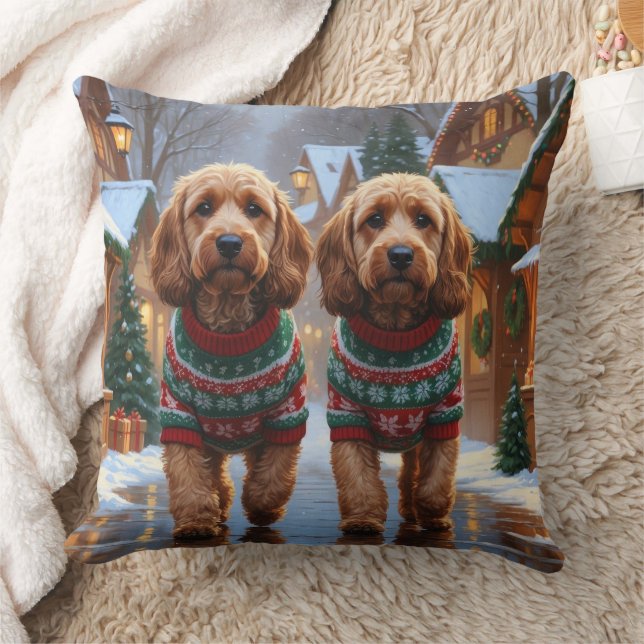 Cojín Decorativo Perros Cockapoo Navidad Nieve Fiesta  (Manta)