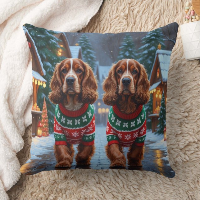 Cojín Decorativo Perros Cocker Spaniel Navidad Nieve Fiesta (Manta)