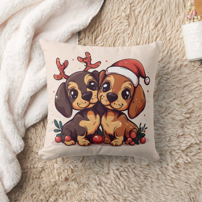 Cojín Decorativo Perros Dachshund de Navidad (Manta)