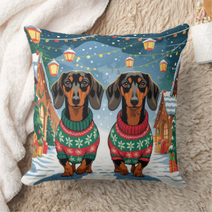 Cojín Decorativo Perros Dachshund Navidad Nieve Fiesta