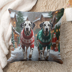 Cojín Decorativo Perros dálmatas Navidad Nieve Fiesta 