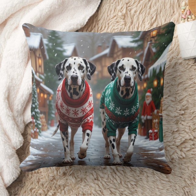 Cojín Decorativo Perros dálmatas Navidad Nieve Fiesta  (Manta)