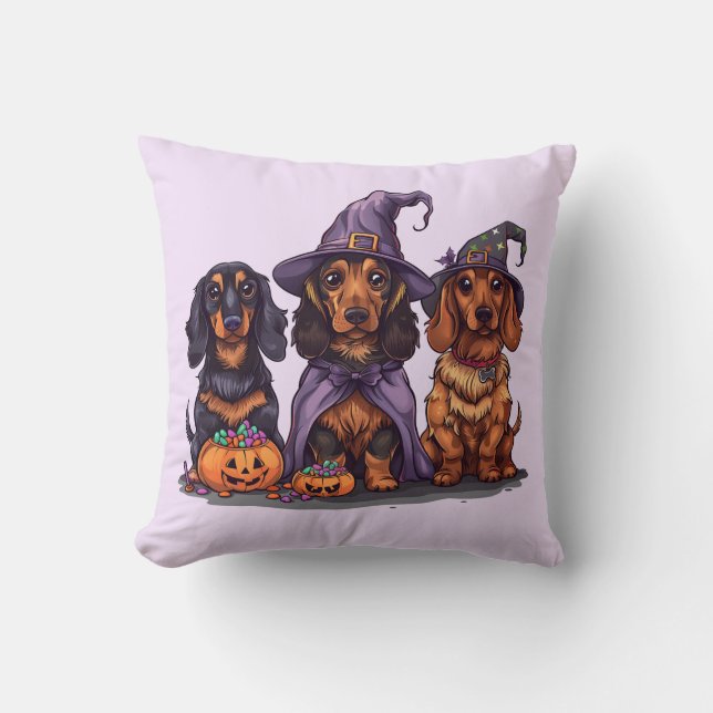 Cojín Decorativo Perros de bruja de Halloween Dachshund (Anverso)