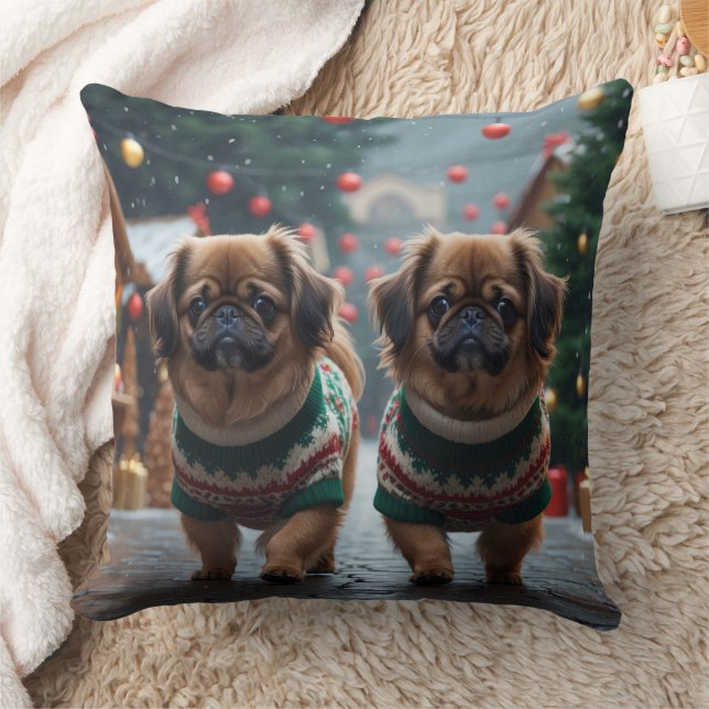 Cojín Decorativo Perros de Pekín Navidad Nieve Fiesta (Manta)