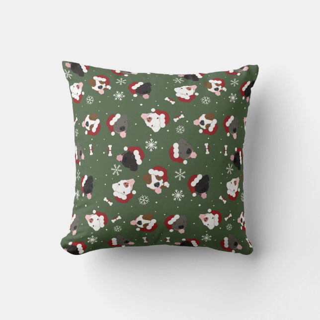 Cojín Decorativo Perros de Santa en Verde (Anverso)