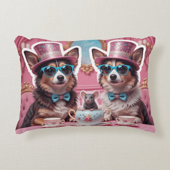 Cojín Decorativo Perros fiestas y un ratón (Anverso)