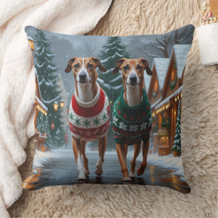 Cojín Decorativo Perros Galgo Navidad Nieve Fiesta