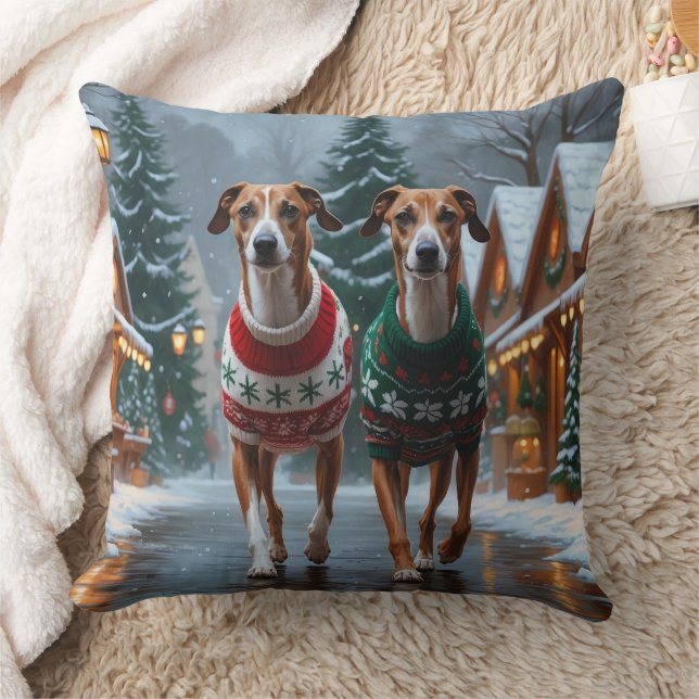 Cojín Decorativo Perros Galgo Navidad Nieve Fiesta (Manta)