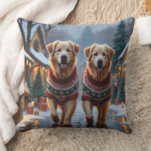 Cojín Decorativo Perros Grandes Pirineos Navidad Nieve Fiesta