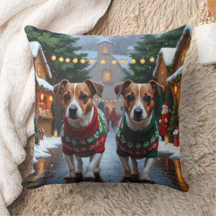 Cojín Decorativo Perros Jack Russell Navidad Nieve Fiesta