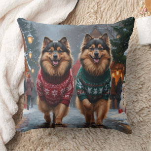 Cojín Decorativo Perros Keeshond Navidad Nieve Fiesta