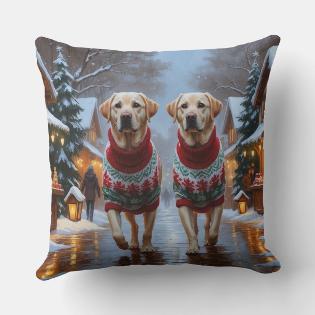 Cojín Decorativo Perros Labrador Navidad Nieve Fiesta (Reverso )