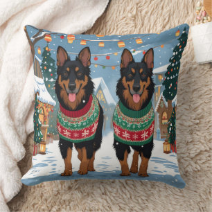 Cojín Decorativo Perros Malinois Belgas Navidad Nieve Fiesta 