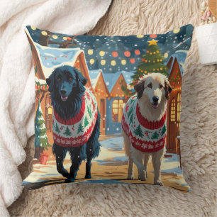 Cojín Decorativo Perros Pastores de Anatolia Navidad Nieve Fiesta