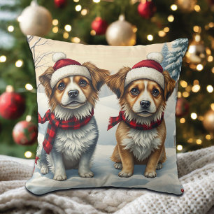 Cojín Decorativo Perros pequeños con atuendo de invierno precoz e i