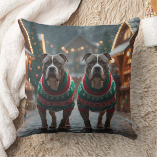 Cojín Decorativo Perros Pitbull Navidad Nieve Fiesta