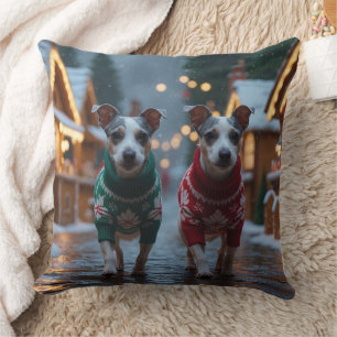 Cojín Decorativo Perros Rat Terrier Navidad Nieve Fiesta